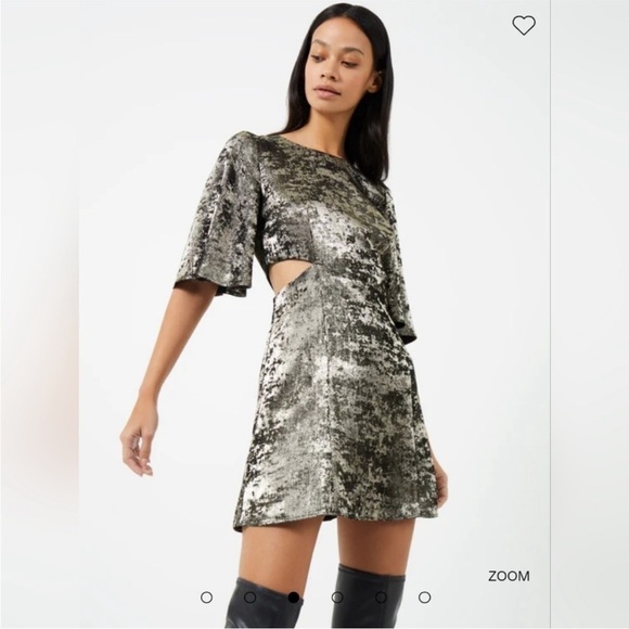 New French Connection Alara Metallic Flutter Sleeve Cutout Mini Dress Sz 10 - Picture 1 of 14